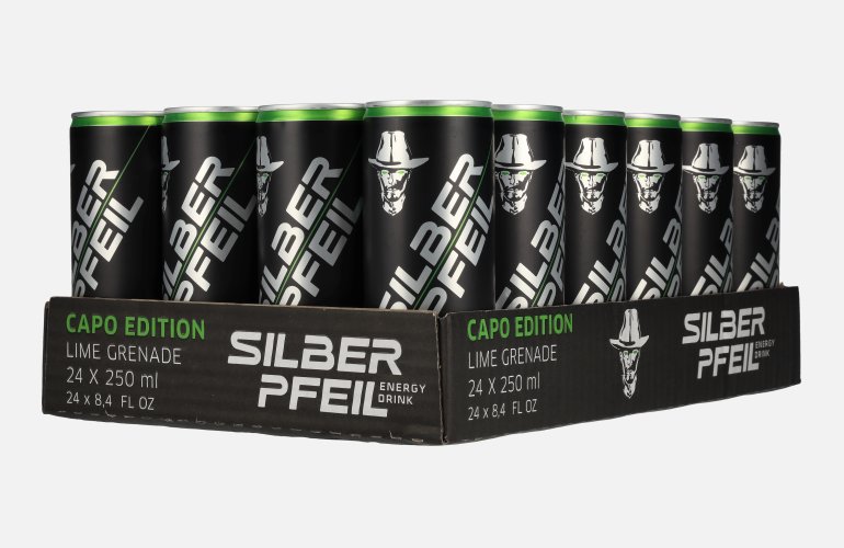 SILBERPFEIL Energy Drink LIME GRENADE Capo Edition 24x0,25l Dosen