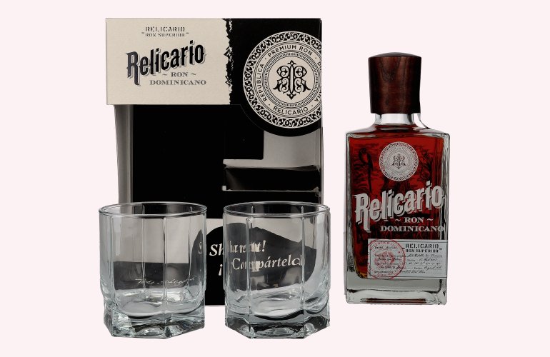 Relicario Ron Dominicano Superior 40% Vol. 0,7l in geschenkverpakking met 2 Bril