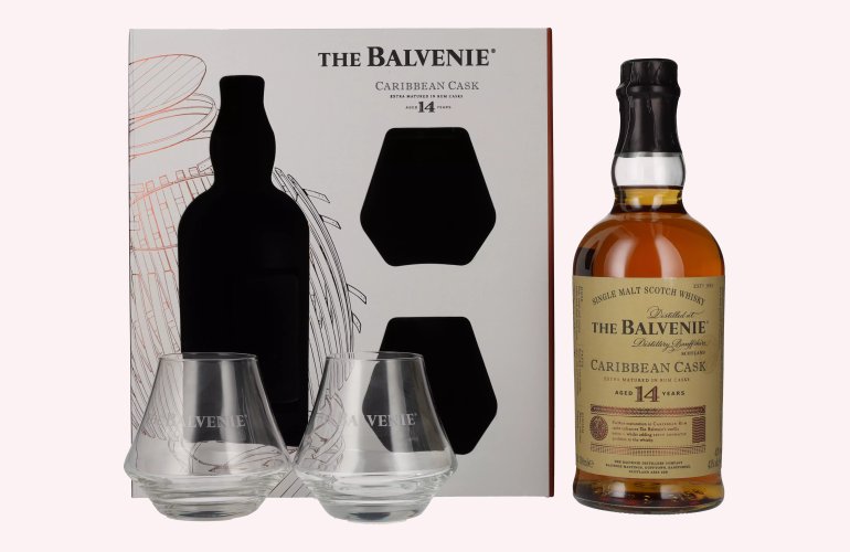 The Balvenie 14 Years Old Caribbean Cask Finish 43% Vol. 0,7l en boîte cadeau avec 2 Verres