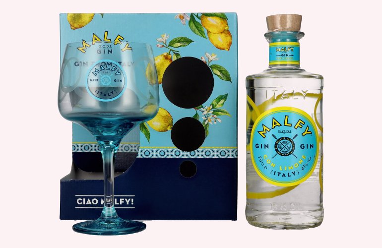 Malfy Gin CON LIMONE 41% Vol. 0,7l in geschenkverpakking met Glas