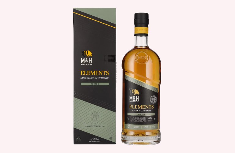 M&H ELEMENTS Peated Single Malt Whisky 46% Vol. 0,7l en boîte cadeau