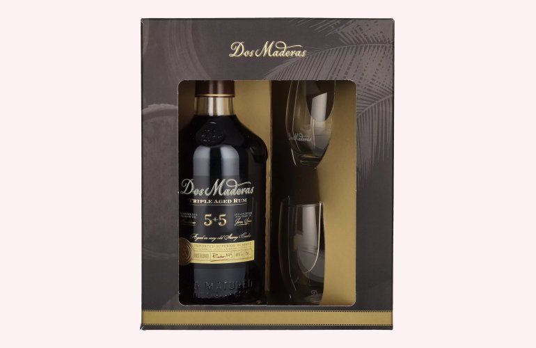 Dos Maderas PX 5+5 Years Old Aged Rum 40% Vol. 0,7l in geschenkverpakking met 2 Bril