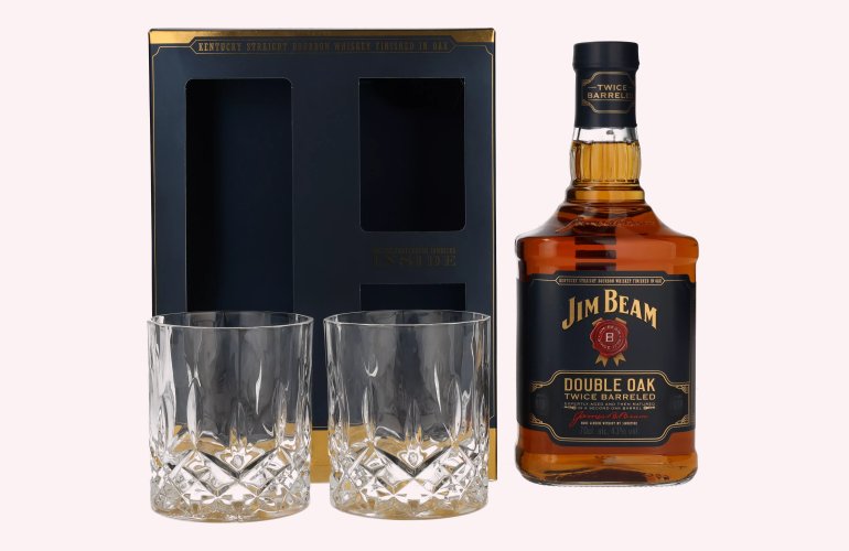 Jim Beam Double Oak Twice Barreled 43% Vol. 0,7l in geschenkverpakking met 2 Kristalltumbler