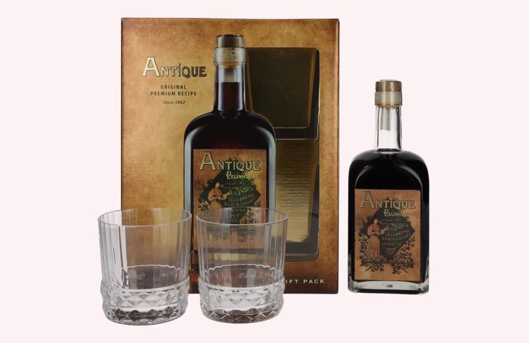 Badel Antique Pelinkovac Liqueur 35% Vol. 0,7l in geschenkverpakking met 2 Bril