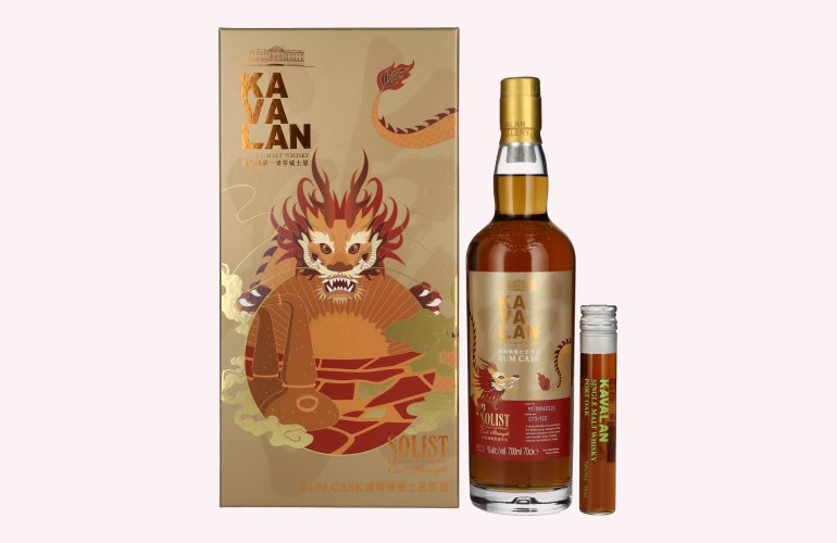 Kavalan SOLIST RUM CASK Single Malt Whisky Dragon Edition 53,2% Vol. 0,7l in Giftbox with 0,05l Miniatur