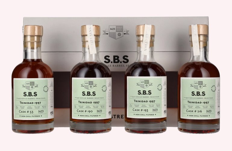 1423 S.B.S TRINIDAD Caroni Distillery Cask Strength 1997 63,2% Vol. 4x0,2l en boîte cadeau