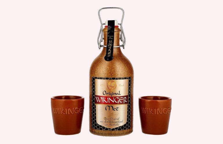 Wikinger Met Original im Tonkrug 11% Vol. 0,5l met 2 Tonbechern