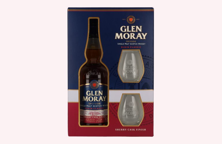 Glen Moray Elgin Classic Sherry Cask Finish 40% Vol. 0,7l en boîte cadeau avec 2 Verres