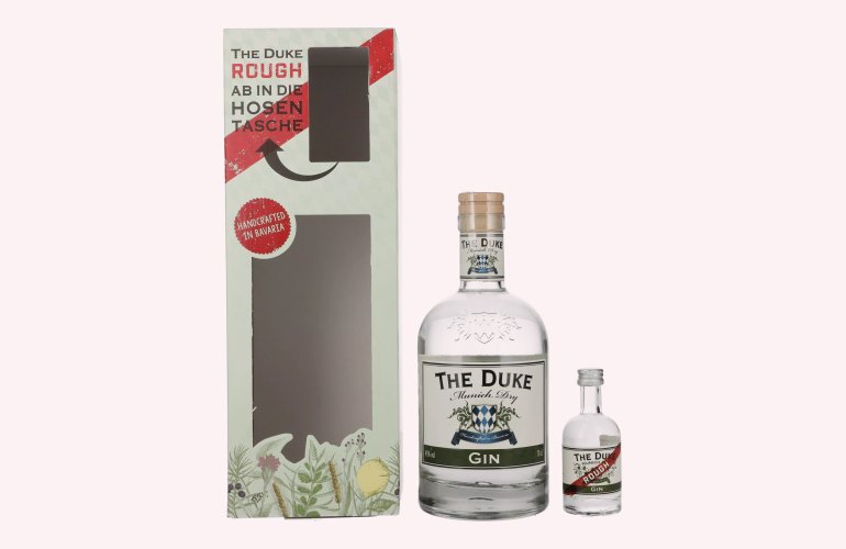 The Duke Munich Dry Gin Set 44,8% Vol. 0,7l in geschenkverpakking met Rough Gin Miniatur 0,05l