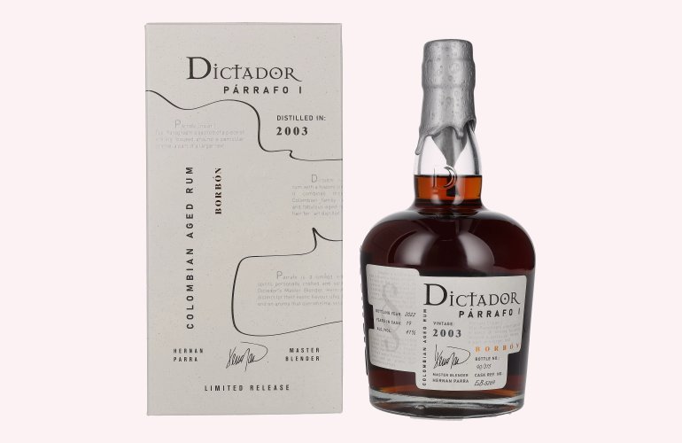 Dictador PÁRRAFO I 19 Years Old BORBÓN Vintage 2003 41% Vol. 0,7l en boîte cadeau