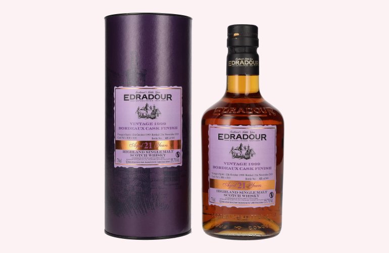 Edradour 21 Years Old Highland Single Malt BORDEAUX CASK FINISH Vintage 1999 55,7% Vol. 0,7l en boîte cadeau