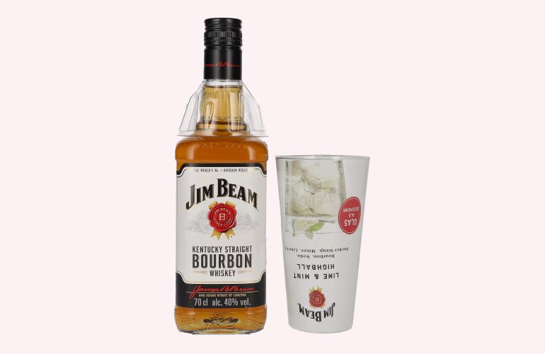 Jim Beam Kentucky Straight Bourbon Whiskey 40% Vol. 0,7l met Highball Glas