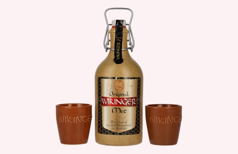 Wikinger Met Original im Tonkrug 11% Vol. 0,5l with 2 Tonbechern