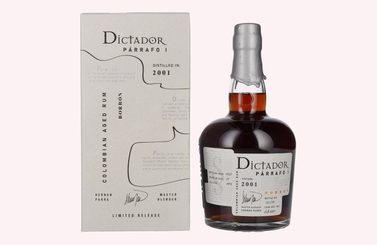 Dictador PÁRRAFO I 21 Years Old BORBÓN Vintage 2001 44% Vol. 0,7l en boîte cadeau