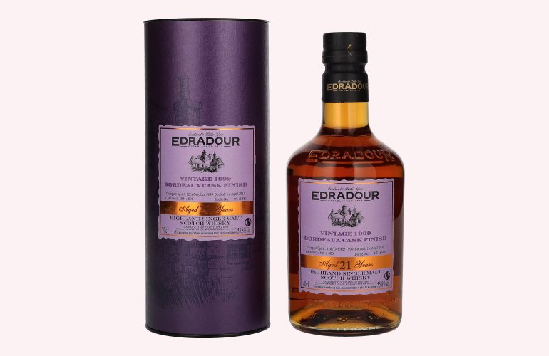 Edradour 21 Years Old Highland Single Malt BORDEAUX CASK FINISH Vintage 1999 55,8% Vol. 0,7l in geschenkverpakking