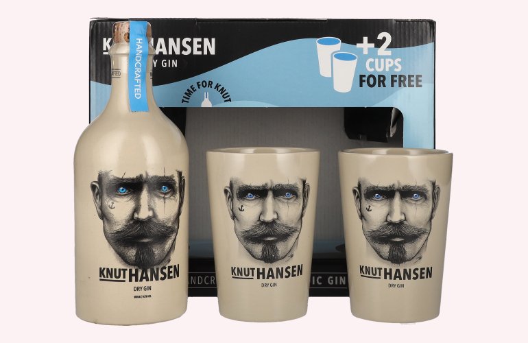 Knut Hansen Dry Gin 42% Vol. 0,5l en boîte cadeau avec 2 Keramiktassen