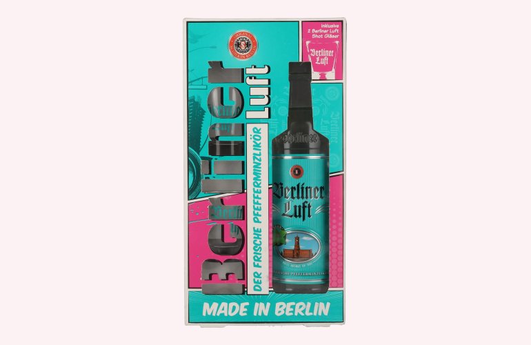 Berliner Luft DER FRISCHE Pfefferminzlikör 18% Vol. 0,7l en boîte cadeau avec 2 Verres