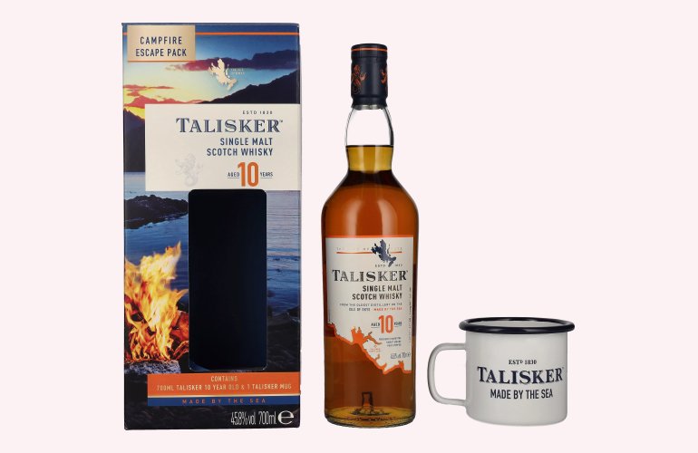 Talisker 10 Years Old Campfire Escape Pack 45,8% Vol. 0,7l en boîte cadeau avec Talisker Mug