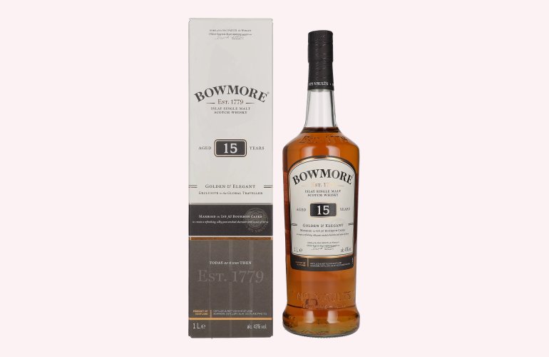 Bowmore 15 Years Old GOLDEN & ELEGANT Travel Exclusive 43% Vol. 1l en boîte cadeau