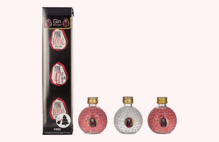 Pink Royal Dry Gin & Pink 47 London Dry Gin Christmas Baubles 42,3% Vol. 3x0,05l in geschenkverpakking