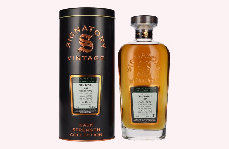 Signatory Vintage GLEN ROTHES 25 Years Old Cask Strength 1996 50,9% Vol. 0,7l in Tinbox