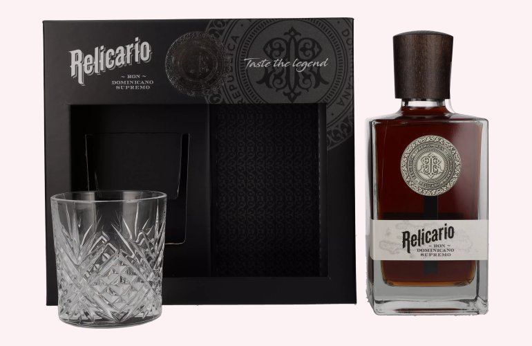 Relicario Ron Dominicano Supremo 40% Vol. 0,7l en boîte cadeau avec Verre