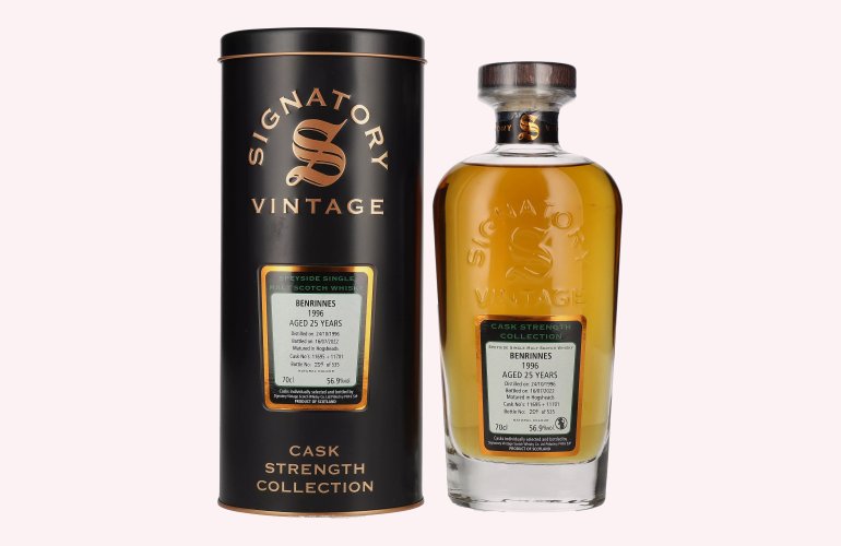 Signatory Vintage BENRINNES 25 Years Old Cask Strength 1996 56,9% Vol. 0,7l in Tinbox