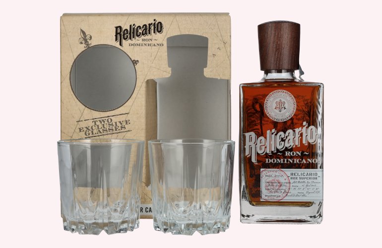 Relicario Ron Dominicano Superior 40% Vol. 0,7l in geschenkverpakking met 2 Bril