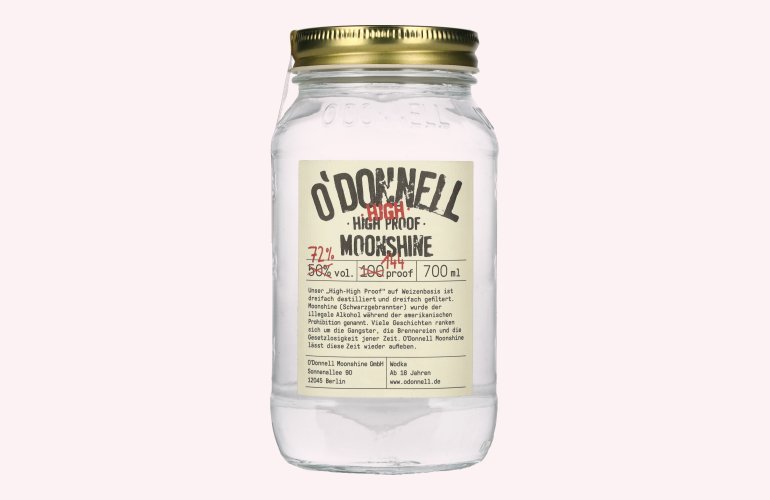 O'Donnell Moonshine HIGH HIGH PROOF Weizenbrand 72% Vol. 0,7l