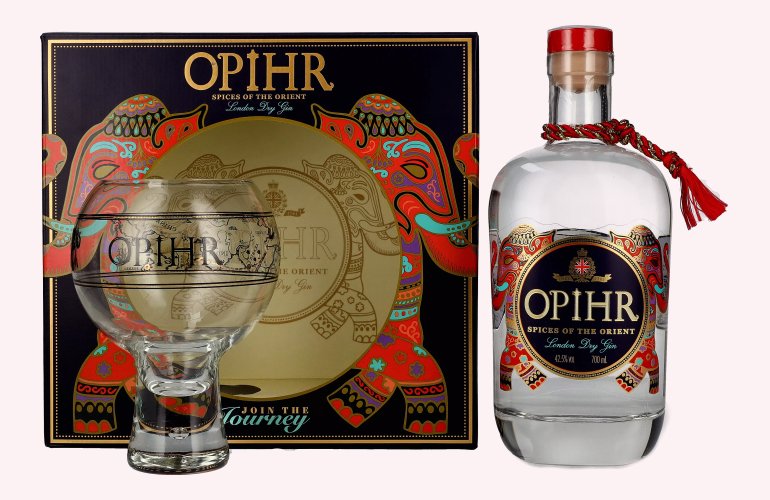 Opihr ORIENTAL SPICED London Dry Gin 42,5% Vol. 0,7l in geschenkverpakking met Globe-Glas