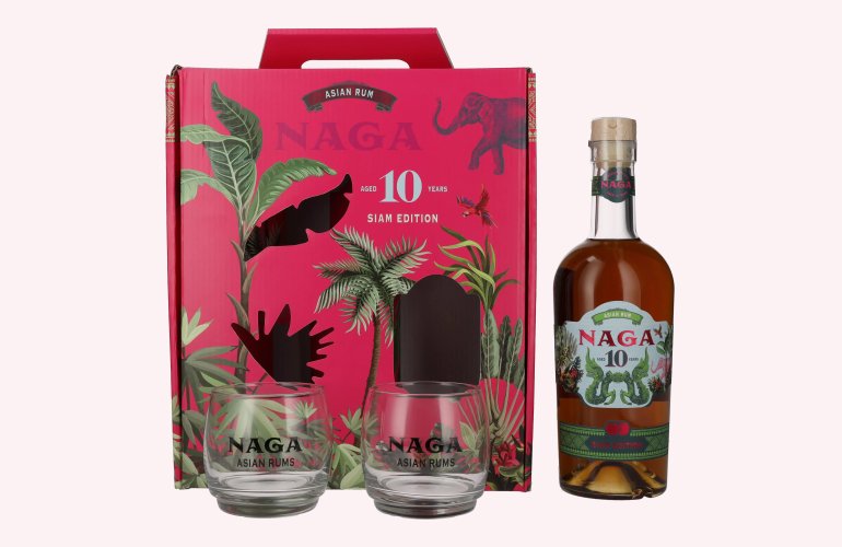 Naga 10 Years Old Asian Rum SIAM EDITION 40% Vol. 0,7l in geschenkverpakking met 2 Bril