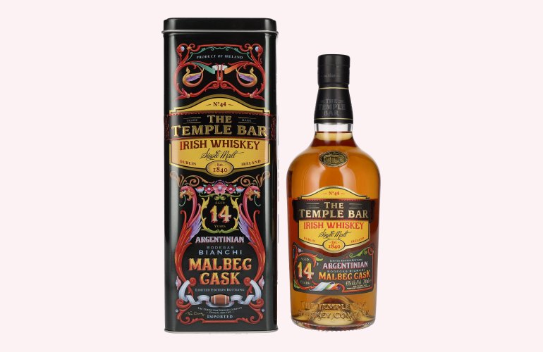 The Temple Bar 14 Years Old Single Malt Irish Whiskey Malbec Cask 43% Vol. 0,7l in geschenkverpakking