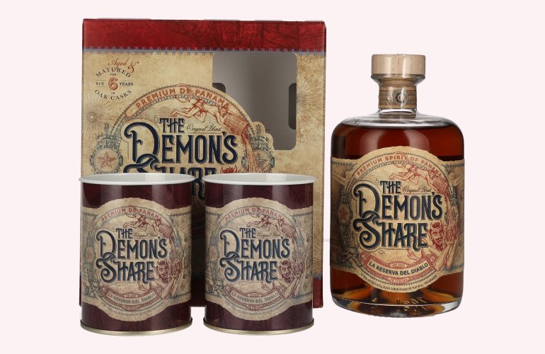 The Demon's Share 6 Years Old Spirit Drink 40% Vol. 0,7l in geschenkverpakking met 2 Dosen The Demon's Share