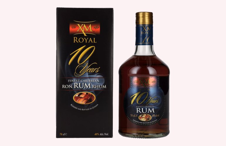 XM ROYAL 10 Years Old Fines Caribbean Rum 40% Vol. 0,7l en boîte cadeau