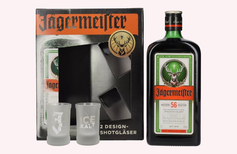 Jägermeister 35% Vol. 0,7l en boîte cadeau avec 2 Shotgläser