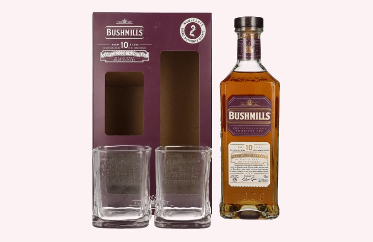 Bushmills 10 Years Old Single Malt Irish Whiskey 43% Vol. 0,7l in geschenkverpakking met 2 Bril