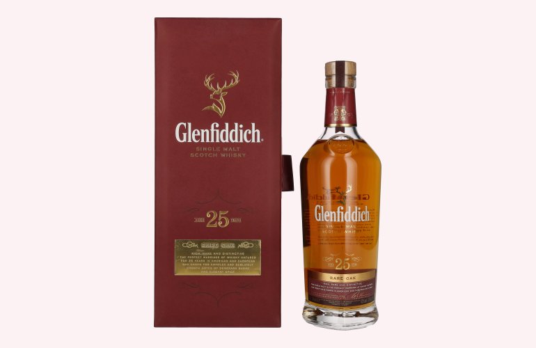 Glenfiddich 25 Years Old RARE OAK Single Malt Scotch Whisky 43% Vol. 0,7l en boîte cadeau