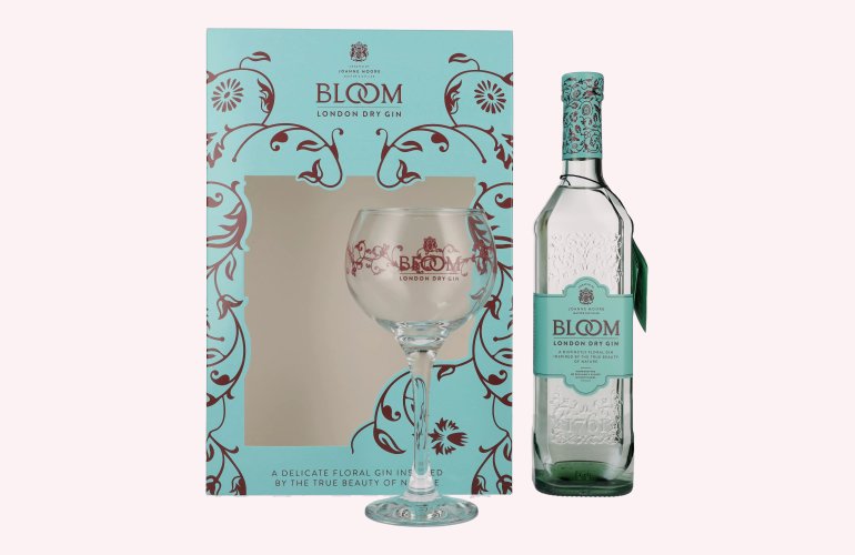 Bloom London Dry Gin 40% Vol. 0,7l in geschenkverpakking met Glas