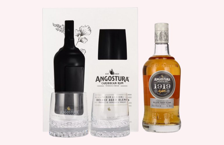 Angostura 1919 Premium Gold Rum Deluxe Aged Blend 40% Vol. 0,7l in Geschenkbox mit 2 Gläsern