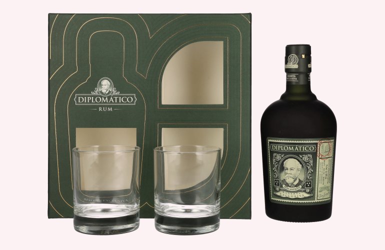 Diplomático RESERVA EXCLUSIVA Ron Antiguo 40% Vol. 0,7l en boîte cadeau avec 2 Verres