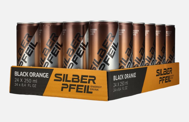 SILBERPFEIL Energy Drink BLACK ORANGE 24x0,25l Dosen