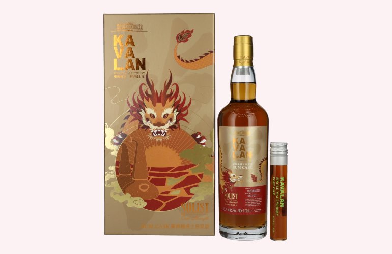 Kavalan SOLIST RUM CASK Single Malt Whisky Dragon Edition 53,3% Vol. 0,7l in geschenkverpakking met 0,05l Miniatur