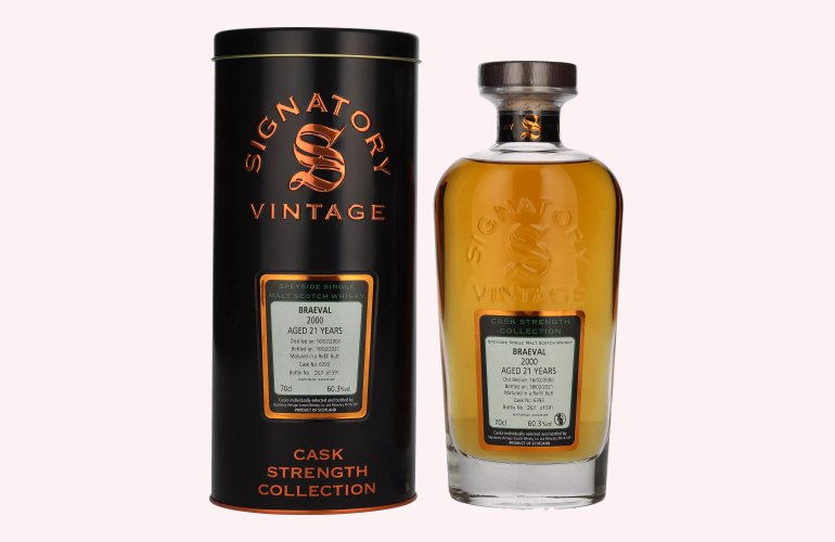 Signatory Vintage BRAEVAL 21 Years Old Cask Strength 2000 60,3% Vol. 0,7l in Tinbox