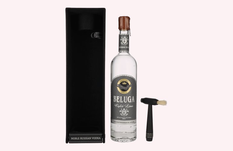 Beluga Gold Line Noble Russian Vodka 40% Vol. 0,7l en boîte cadeau in Lederoptik avec Pinsel