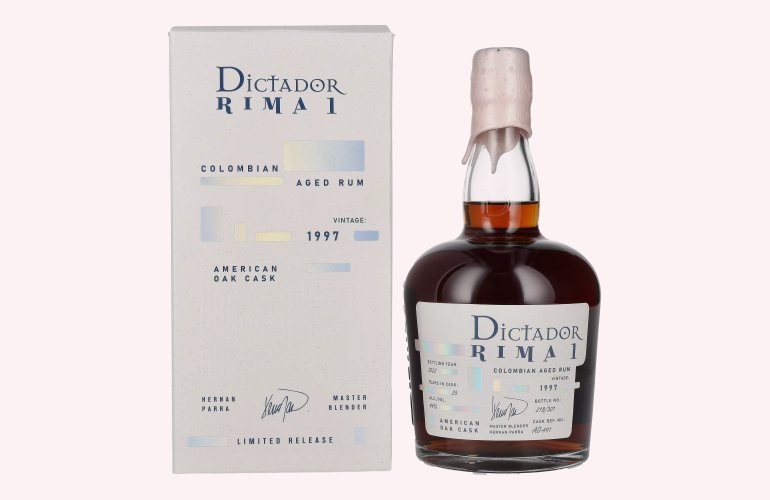 Dictador RIMA 1 25 Years Old AMERICAN OAK Cask Vintage 1997 44% Vol. 0,7l en boîte cadeau