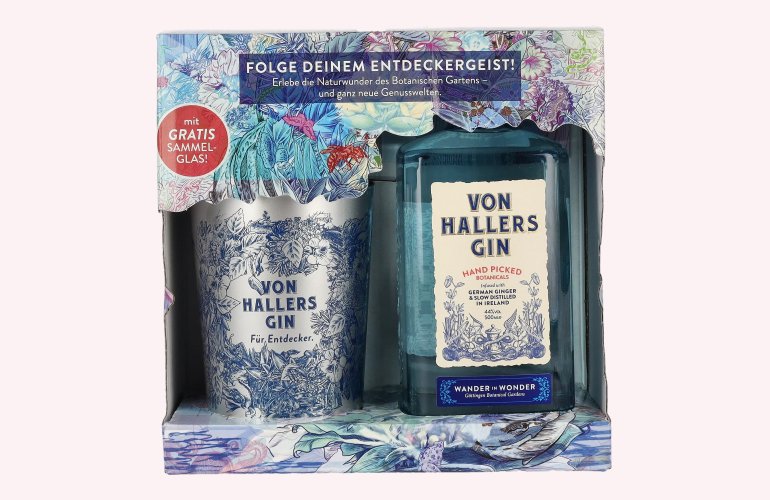 Von Hallers Gin 44% Vol. 0,5l en boîte cadeau avec Becher