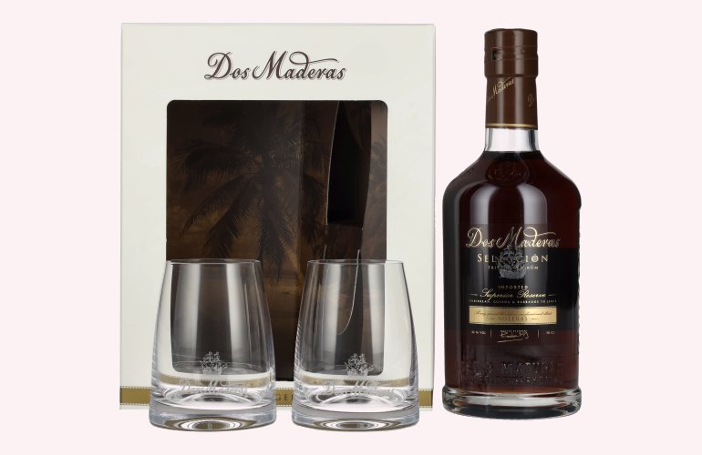 Dos Maderas Selección Superior Reserve Triple Aged Rum 42% Vol. 0,7l en boîte cadeau avec 2 Verres