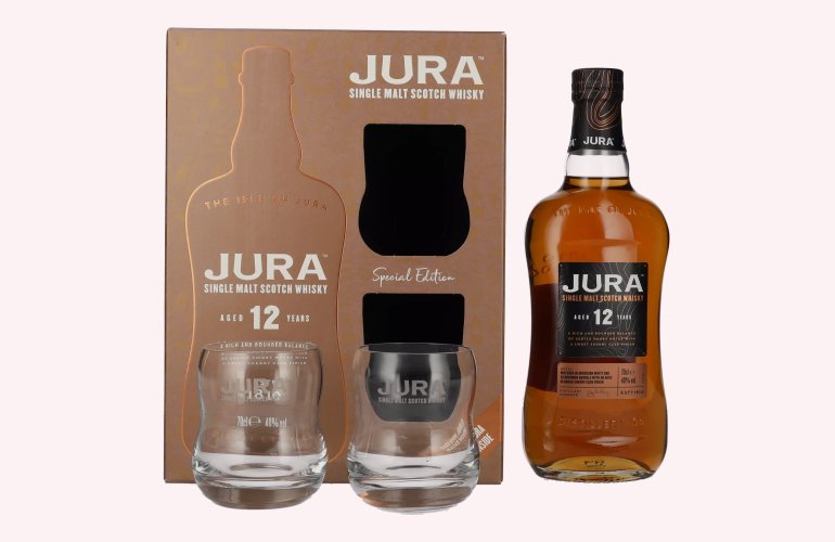 Jura 12 Years Old Single Malt Scotch Whisky 40% Vol. 0,7l in geschenkverpakking met 2 Bril