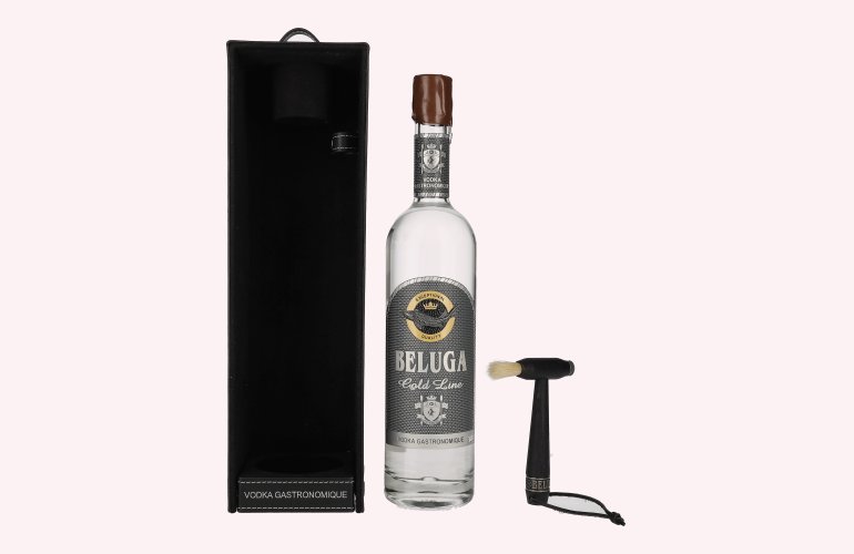 Beluga Gold Line Vodka Montenegro 40% Vol. 0,7l in geschenkverpakking in Lederoptik met Pinsel