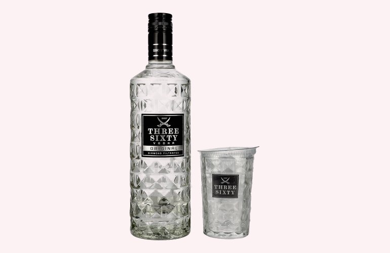 Three Sixty Vodka 37,5% Vol. 0,7l met Glas